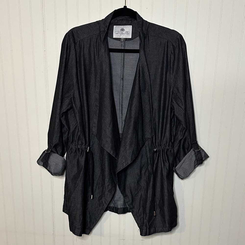 Sunset Lane Womens Black Cotton Long Sleeve Open Front Jacket Size Large